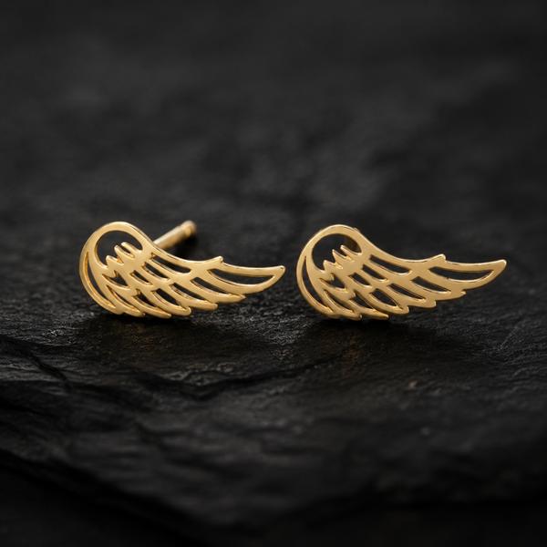 گوشواره زنانه طلا ۱۸ عیار گوشواره میخی طلا طرح بال فرشته گالری طلای روژمان