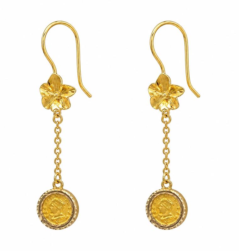 گوشواره زنانه طلا ۱۸ عیار سکه دارا گالری