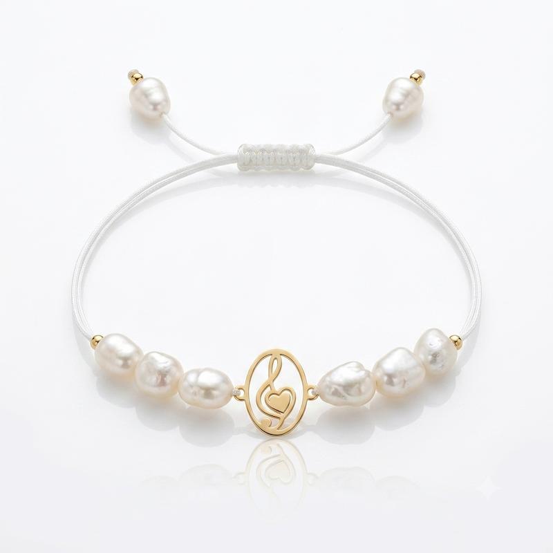 دستبند طلا ۱۸ عیار دستبند مروارید پرورشی و ملودی گالری زرنوش