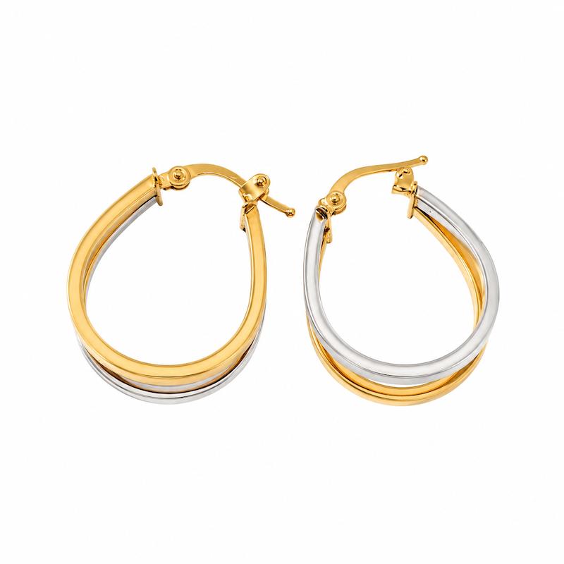 گوشواره زنانه طلا ۱۸ عیار حلقه ای دوبل دو رنگ شکل قطره ارتفاع 16 گالری زربام