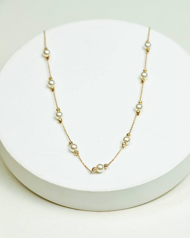 گردنبند زنانه طلا ۱۸ عیار مروارید گوی (۴۳ سانتی‌متر وزن مروارید کسر شده) VoGa GOLD