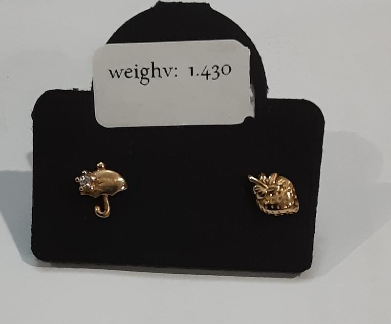 گوشواره بچگانه طلا ۱۸ عیار مدل پیرسینگی چطر و توت فرنگی ( دو طرفه) دلفین گلد گالری