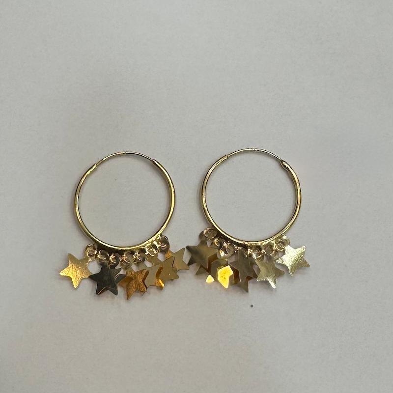 گوشواره طلا ۱۸ عیار گوشواره حلقه ای با آویز ستاره گالری طلا و جواهرات بهروان