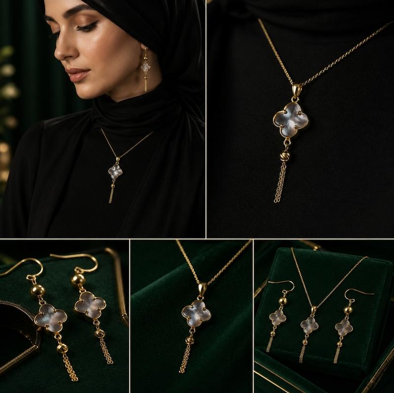 زنانه نیم ست طلا ۱۸ عیار ونکلیف جواهری سما