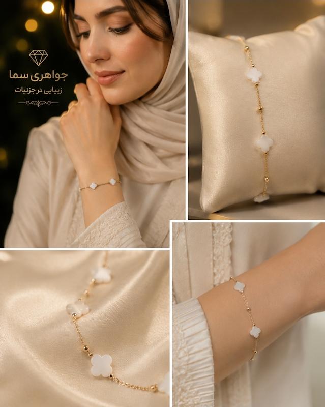 دستبند زنانه طلا ۱۸ عیار ونکلیف جواهری سما