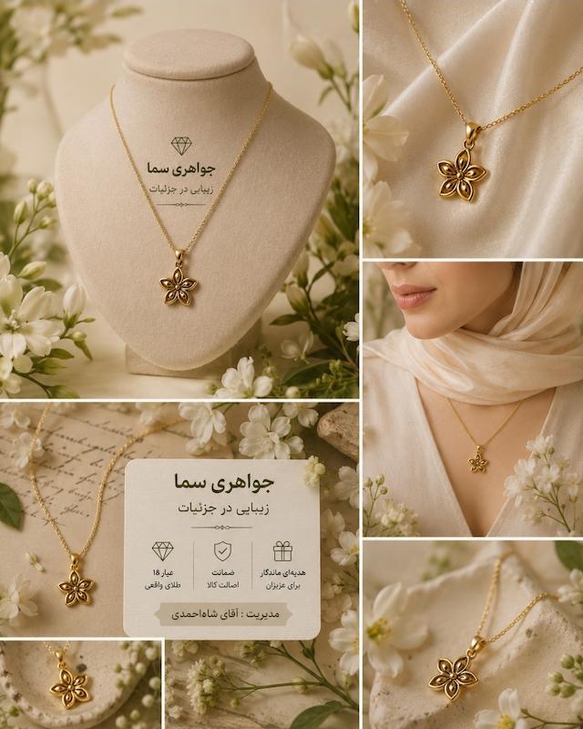 آویز زنانه طلا ۱۸ عیار آویز گل جواهری سما
