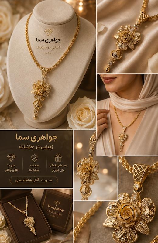 آویز زنانه طلا ۱۸ عیار آویز پنجشیر جواهری سما