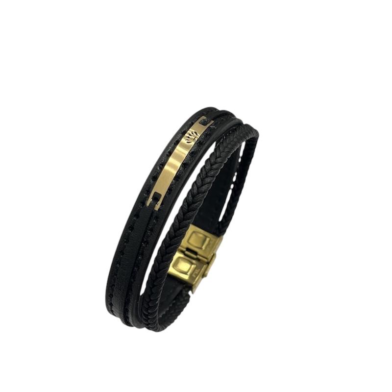 دستبند طلا ۱۸ عیار چرم طرح تاج گالری سها