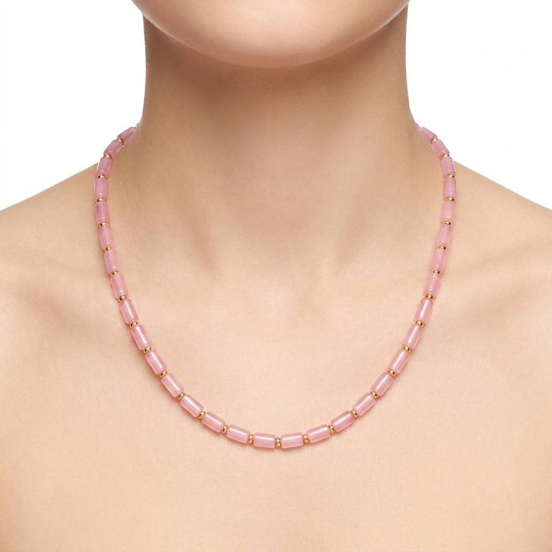 گردنبند زنانه طلا ۱۸ عیار بامبو گوی خوش اجرت رنگ summer pinky گالری مینا‌جان