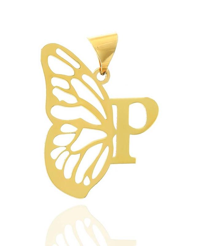 آویز زنانه طلا ۱۸ عیار مدل بال فرشته و p لی لی گلد