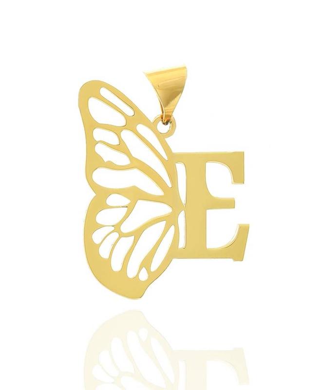 آویز زنانه طلا ۱۸ عیار مدل بال فرشته و e لی لی گلد