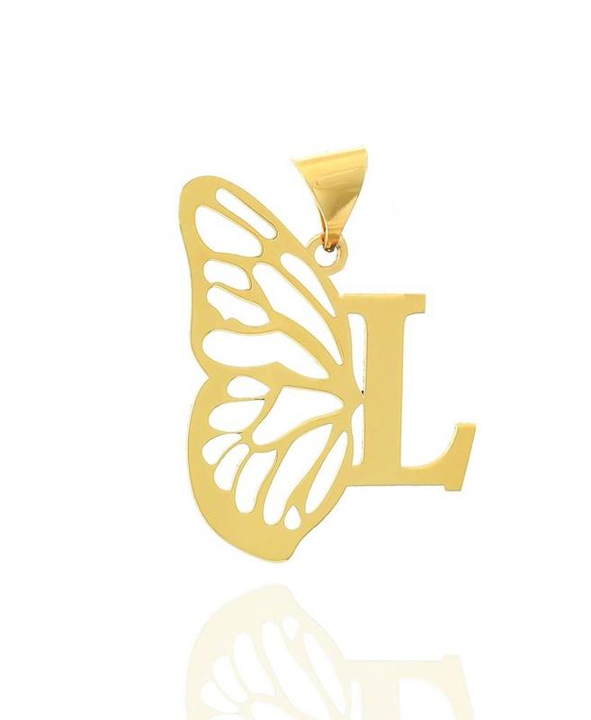 آویز زنانه طلا ۱۸ عیار مدل بال فرشته و l اپال گلدگالری