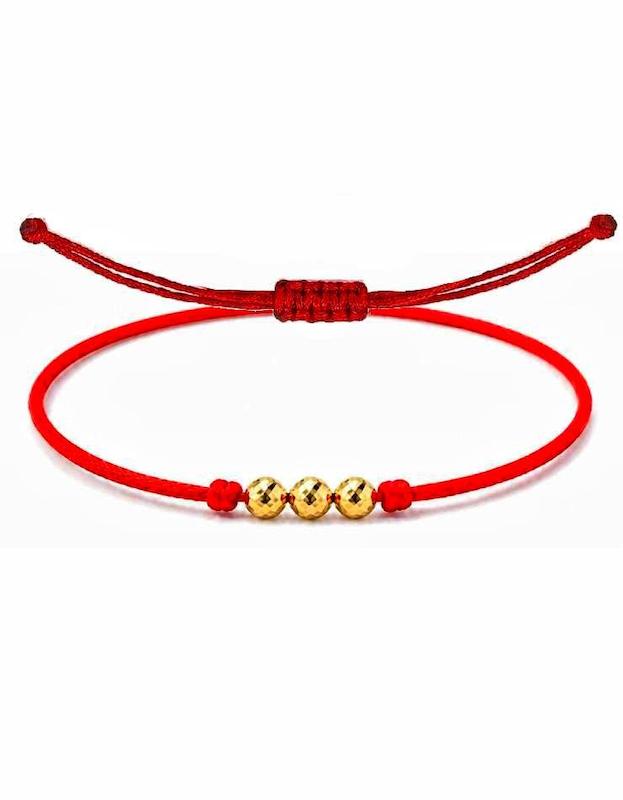 دستبند طلا ۱۸ عیار رداسترینگ دوگره سه گوی اپال گلدگالری