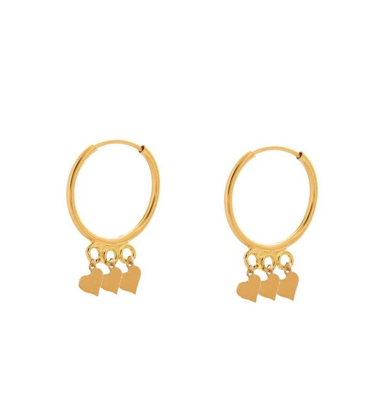 گوشواره زنانه طلا ۱۸ عیار حلقه ای آویز قلبی لی لی گلد