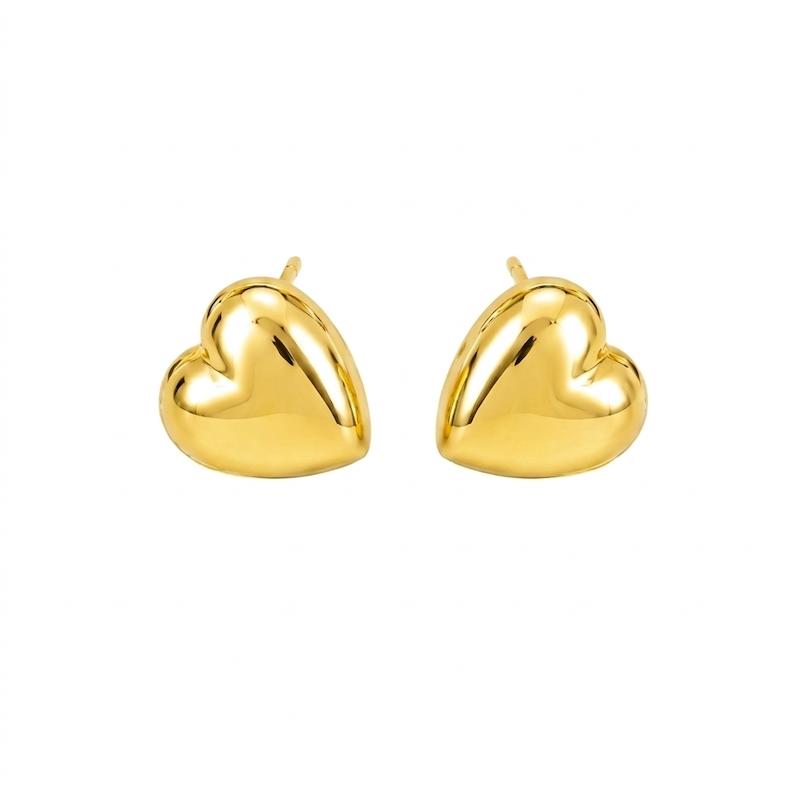 گوشواره زنانه طلا ۱۸ عیار E153 گوشواره قلب پفکی آهوریس