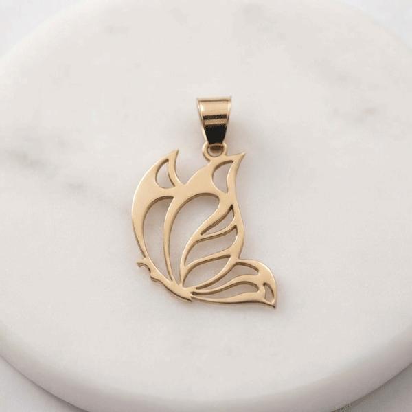 آویز زنانه طلا ۱۸ عیار پلاک طلا طرح پروانه گالری طلای روژمان