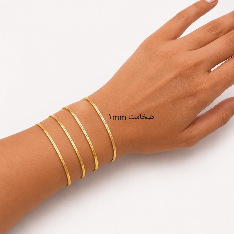دستبند زنانه طلا ۱۸ عیار دستبند هرینگبون (ماری)ضخامت1 گالری زربام
