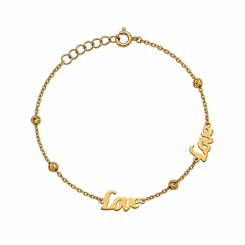دستبند زنانه طلا ۱۸ عیار طرح گوی و لاو(Love) گالری طلای شریف