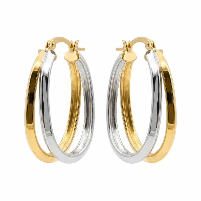 گوشواره زنانه طلا ۱۸ عیار گوشواره حلقه ای دورج دورنگ بلند جواهری امیری