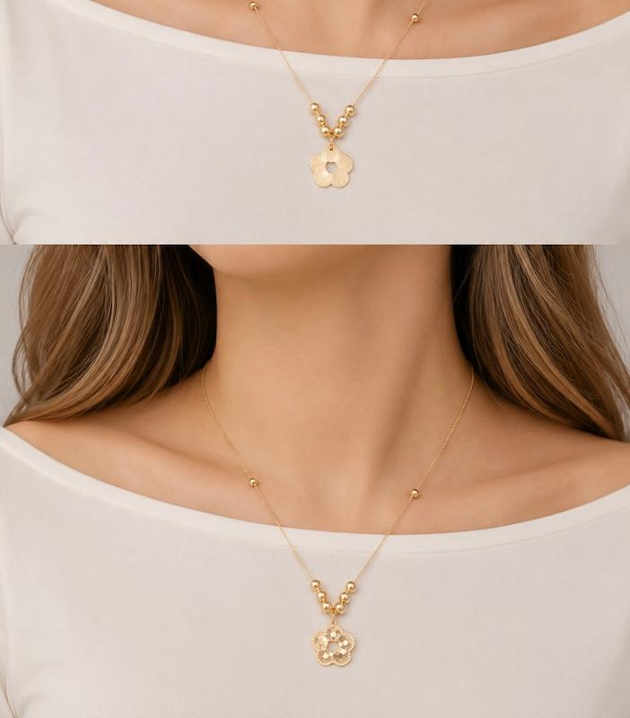 گردنبند زنانه طلا ۱۸ عیار گل دو رو (۴۲ تا ۴۴ سانتی‌متر) VoGa GOLD