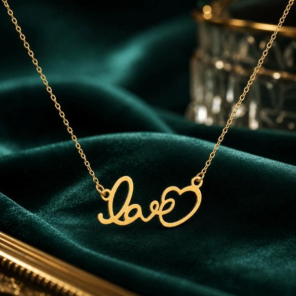 گردنبند زنانه طلا ۱۸ عیار پلاک طلا طرح love و قلب گالری طلای روژمان