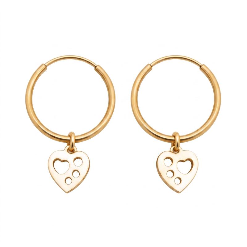 گوشواره زنانه طلا ۱۸ عیار گوشواره حلقه ای آویزدار قلب ۲ گالری زربام