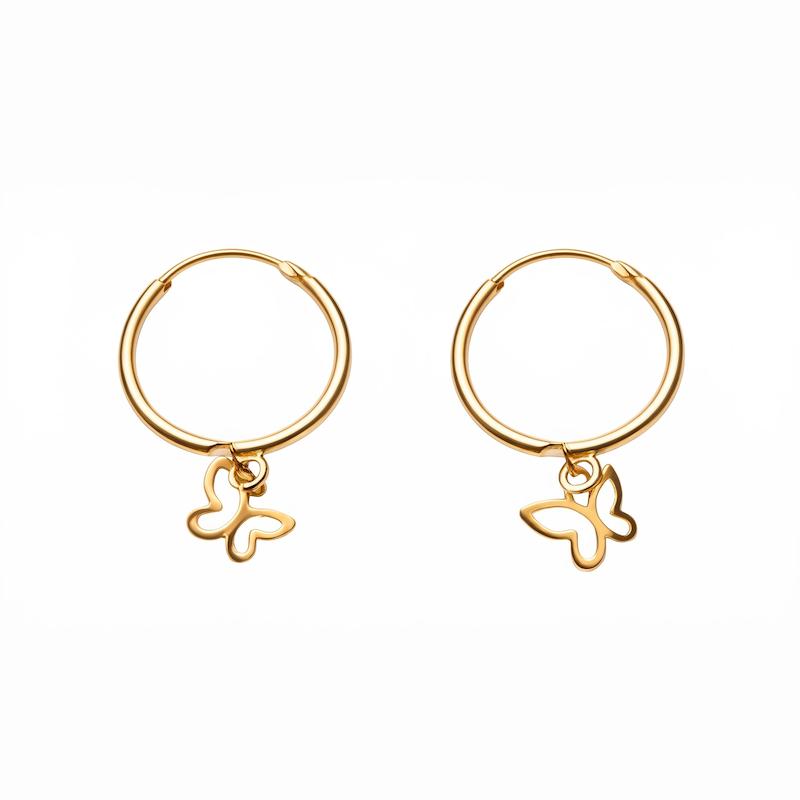 گوشواره زنانه طلا ۱۸ عیار گوشواره حلقه ای آویز دار حلقه ای ظریف طرح پروانه گالری زربام