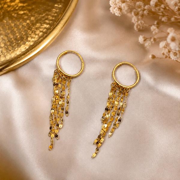 گوشواره زنانه طلا ۱۸ عیار گوشواره طلا حلقه‌ای طرح شرابه ای گالری طلای روژمان