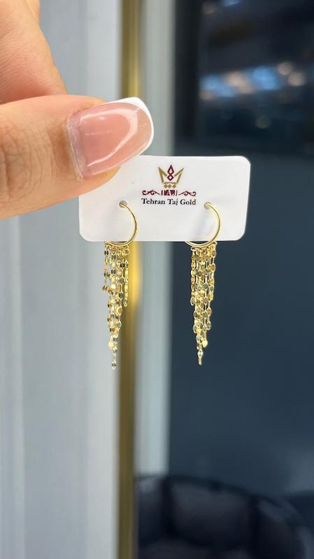 گوشواره زنانه طلا ۱۸ عیار گوشواره حلقه با آویز استار شرابه ای گالری کاژه گلد