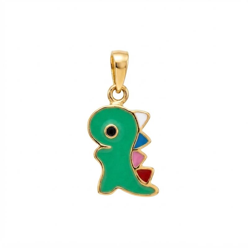 آویز بچگانه طلا ۱۸ عیار پلاک تک دایناسور مینا گالری طلای فلور گالری طلای فلور