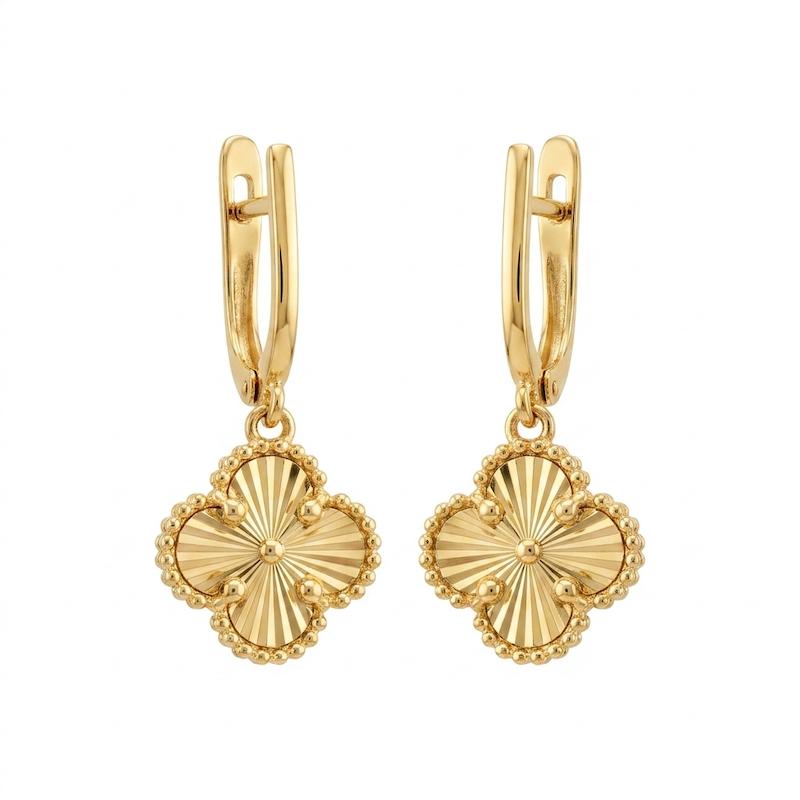 گوشواره زنانه طلا ۱۸ عیار گوشواره حلقه ای ون کلیف تراشدار گالری طلای فلور قطر گل ۱ سانت گالری طلای فلور