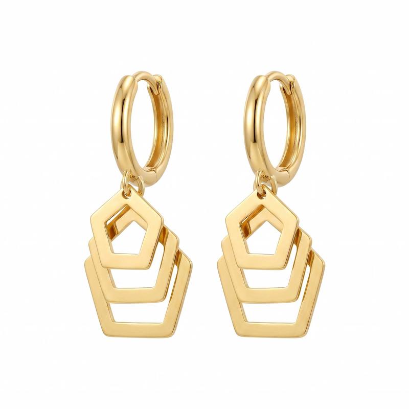 گوشواره زنانه طلا ۱۸ عیار گوشواره حلقه ای طرح هندسی گالری طلای فلور گالری طلای فلور