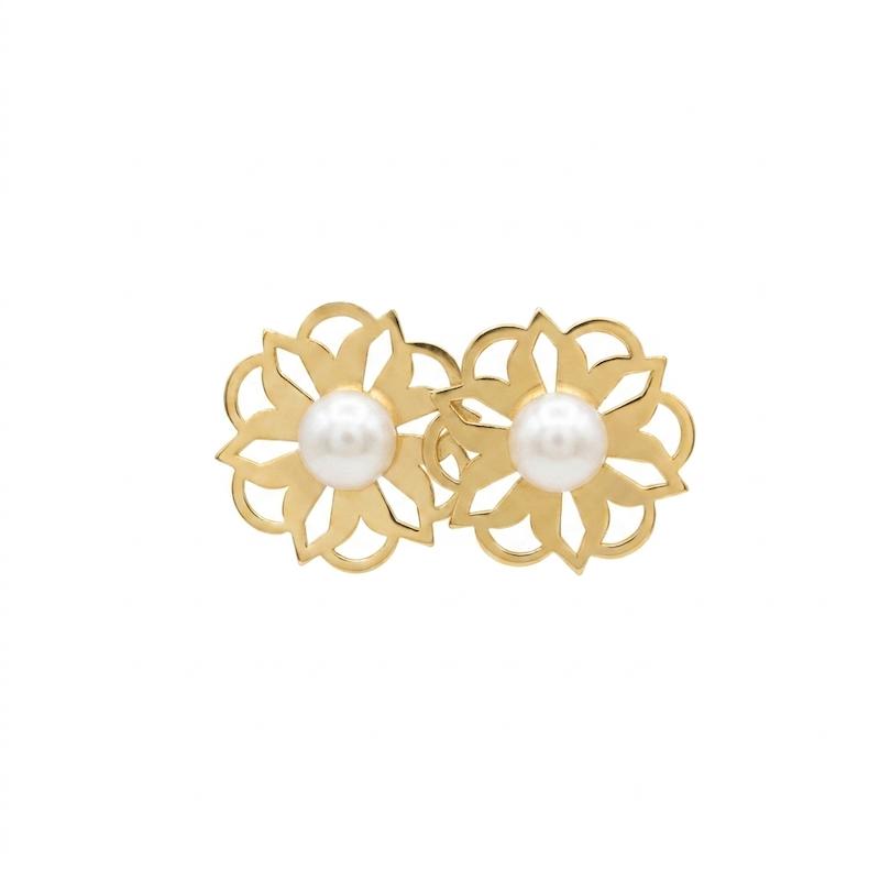 گوشواره زنانه طلا ۱۸ عیار گل نیلوفر مروارید گالری طلای ایرانه