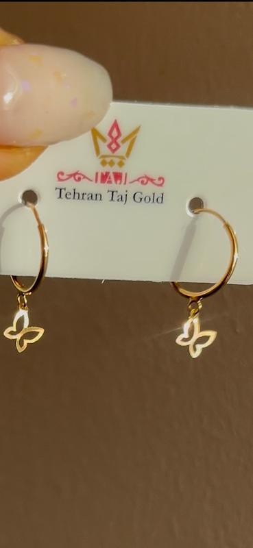 گوشواره بچگانه طلا ۱۸ عیار گوشواره آویزدار پروانه ای هانا گلد
