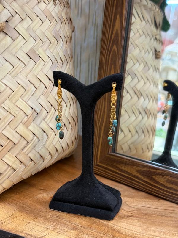 گوشواره طلا ۱۸ عیار گوشواره فیروزه ای طلای حسامی
