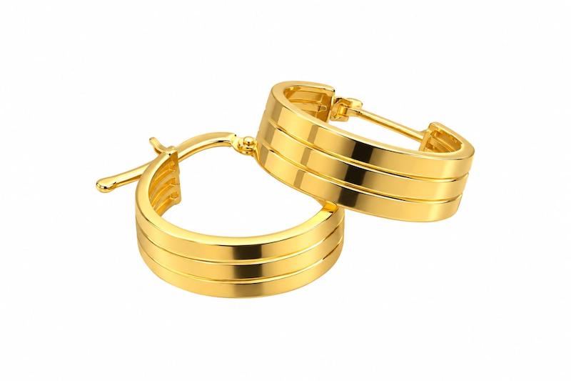 گوشواره زنانه طلا ۱۸ عیار حلقه سه گالری نقشار