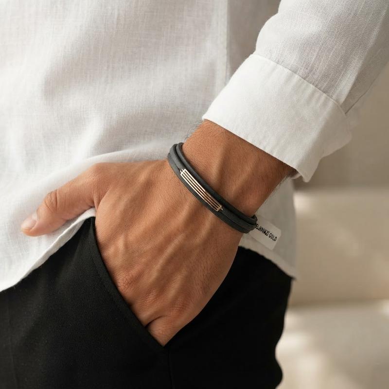 دستبند مردانه طلا ۱۸ عیار چرم ۴ لاین گالری طلا شاینی
