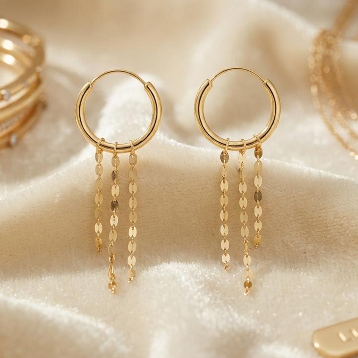 گوشواره طلا ۱۸ عیار حلقه شرابه ای استار زرکودک گالری