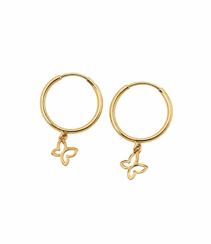 گوشواره زنانه طلا ۱۸ عیار گوشواره حلقه ای پروانه گالری الهه گلد
