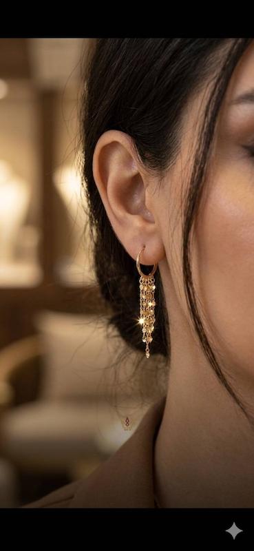 گوشواره زنانه طلا ۱۸ عیار شرابه ای گالری طلا سرور گلد