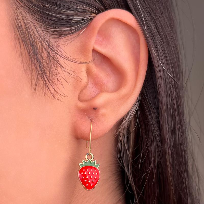گوشواره طلا ۱۸ عیار عصایی دایمورا توت فرنگی مندی گلد
