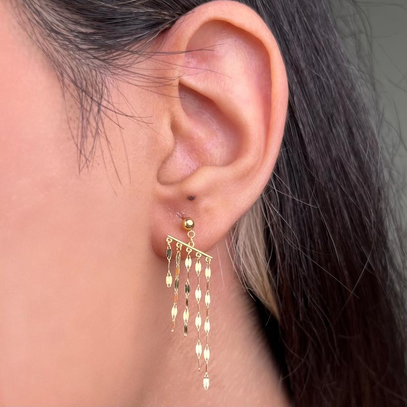 گوشواره طلا ۱۸ عیار آراد - میخی شرابه ای مندی گلد