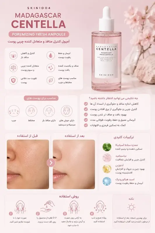 سرم روشن‌کننده و آبرسان سنتلا کپسولی اسکین 1004