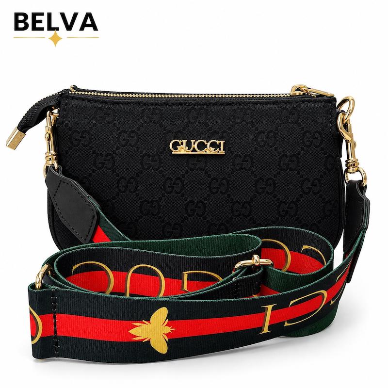 کیف دوشی زنانه گوچی gucci پارچه ای بند پهن نمای بند