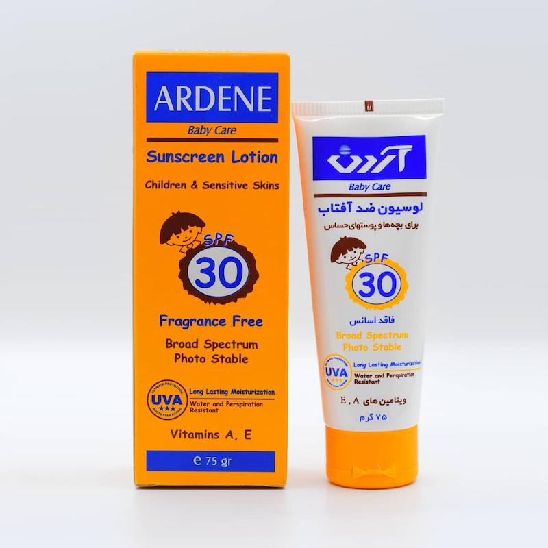 لوسیون ضد آفتاب کودکان آردن SPF30 مناسب پوست های حساس ۷۵ گرم ________ Ardene Sunscreen Lotion For Children And Sensitive Skins SPF30