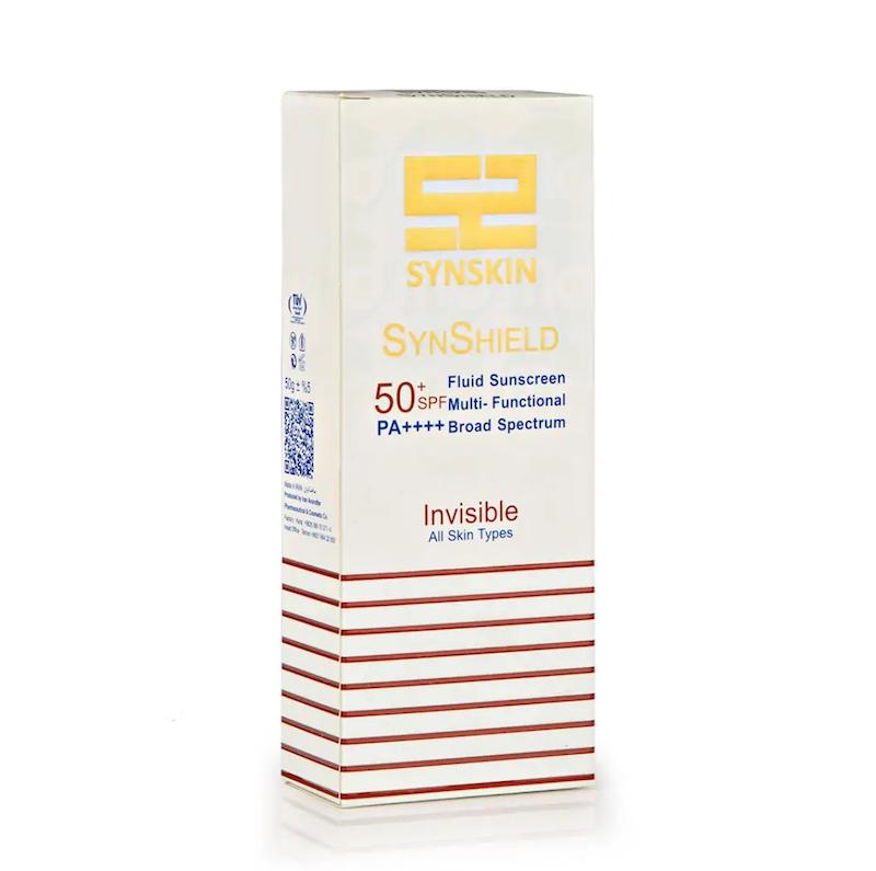 کرم ضد آفتاب فلوئید بی رنگ ساین شیلد SPF50 ساین اسکین 50 گرم______  Synskin Synsheild SPF50 Fluid Sunscreen 50 g