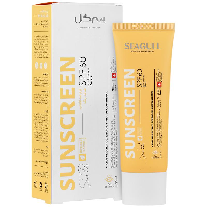 کرم ضد آفتاب بدون رنگ سی گل SPF 60 مدل 314 ‌مناسب برای انواع پوست حجم 50 میلی‌لیتر______Seagull Sunscreen Cream SPF60 50 ML