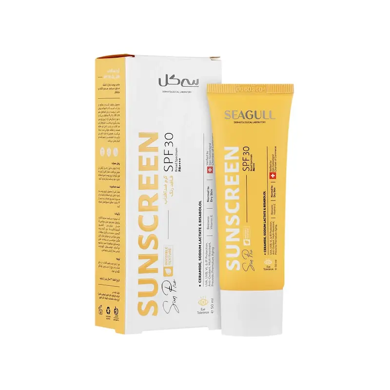 کرم ضد آفتاب SPF30 سی گل فاقد رنگ مناسب پوست های خشک و معمولی 50 میلی لیتر__________ Seagull Sunscreen SPF30 cream 50 ml