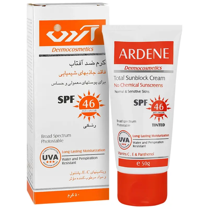 کرم ضد آفتاب رنگی SPF46 آردن فاقد جاذب های شیمیایی مناسب پوست های معمولی و حساس ۵۰ گرم _______Ardene Total Sunblock Tinted Cream No Chemical Sunscreens SPF46 50 g