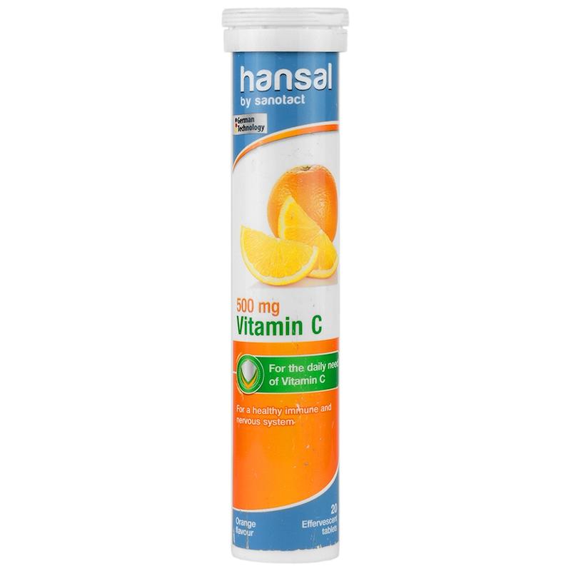 قرص جوشان ویتامین C 500 میلی گرم هانسال 20 عدد---Hansal Vitamin C 500 mg 20 Effervescent Tabs